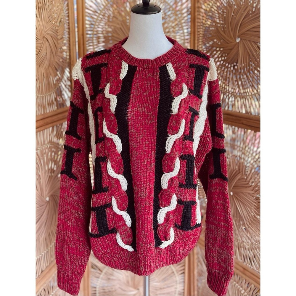 Vintage K. Cosa by Gabrielle Red Blend Knit Black White Retro 80s Sweater - Picture 5 of 7